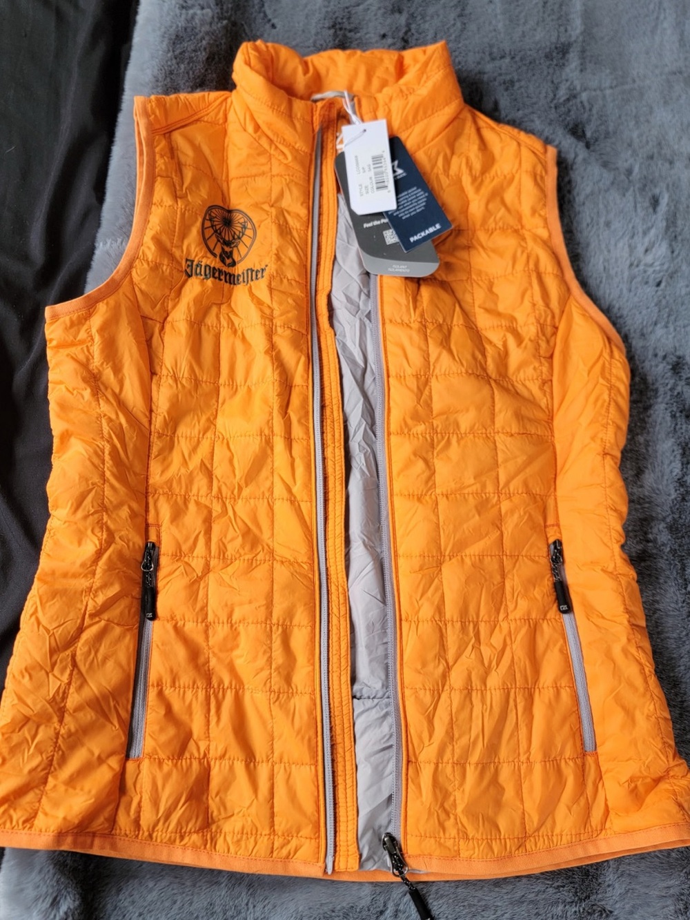 Jägermeister Orange Quilted Vest - Sleeveless Zip Front